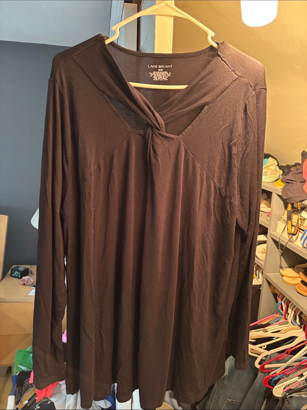 Lane Bryant Black Long Sleeve Twist-Neck Tunic